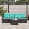 Garden Sofa Set with Cushions 5 pcs Black and Turquoise Poly Rattan