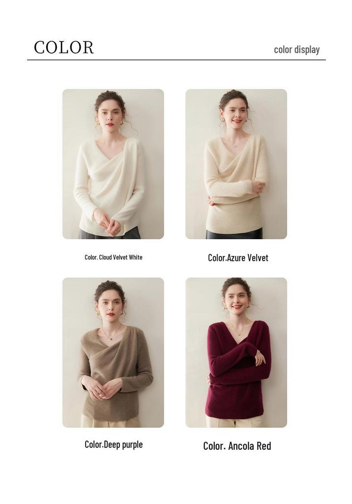 Women's Cashmere Knit Pullover - Slimming, Soft, Skin-Friendly, Twelve-Needle Solid Color Design