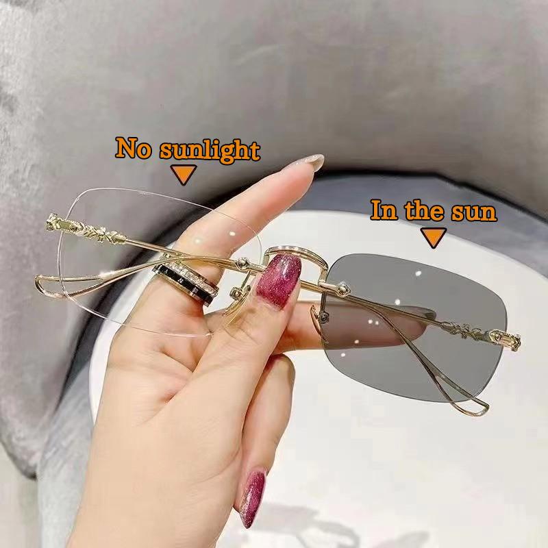 Classic Square Rimless Sunglasses UV400 Protection Unisex Photochromic Lens Outdoor Fashion Accessories