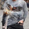 Spring and Autumn Round Neck 3D Animal Eagle Graphic Printed Top Fashionable Casual Hip Hop Long Sleeved Men's T-shirts