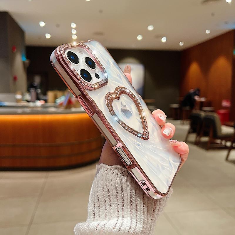 Luxus Glitzer Strass Transparent 3D Herz Handyhülle Für iPhone 16 15 14 13 11 12 16 Pro Max Stoßfest Verchromte Rückseite
