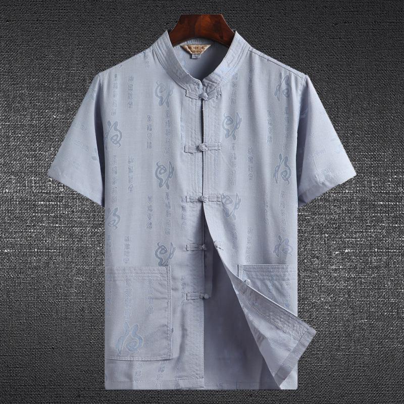 Men's Chinese-Style Summer Tang Suit: Short-Sleeve Linen Hanfu Robe for Middle-Aged and Elderly