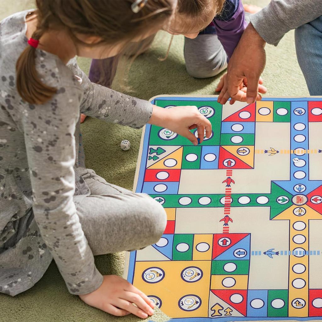 Mata do gry w Chińczyka z plastikowymi pionkami dla dzieci - Edukacyjny zestaw dywaników do gry