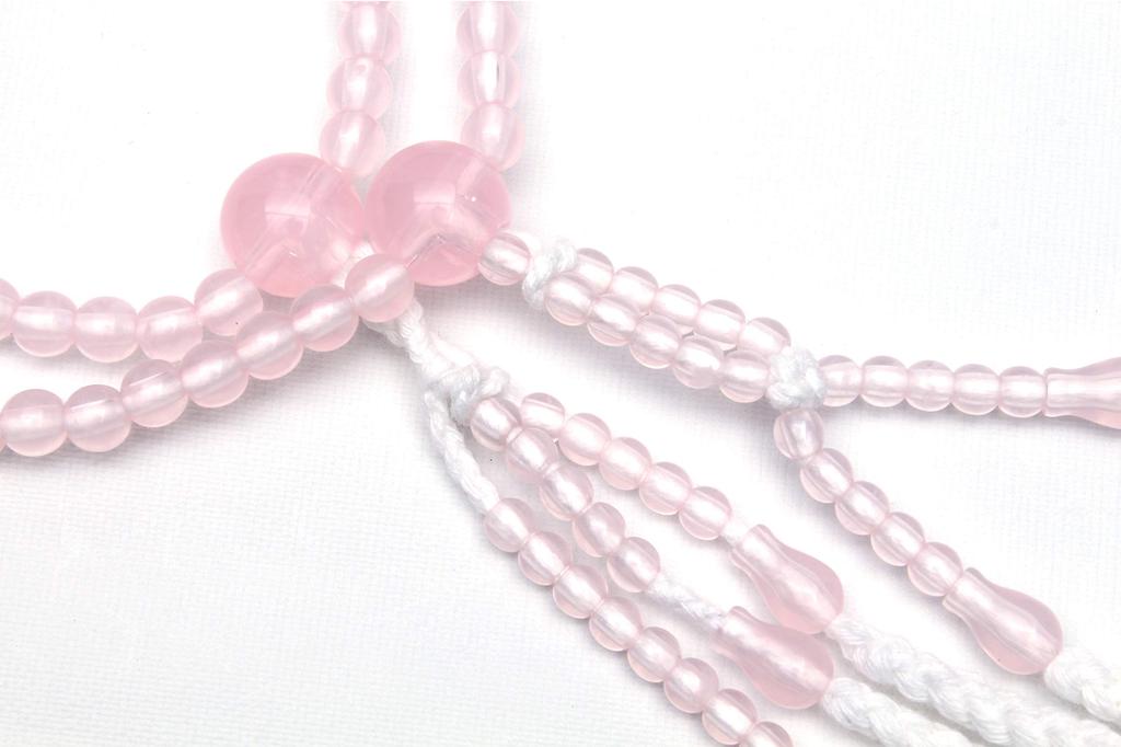 Soka Gakkai Prayer Beads, New Member Gift, 3-Piece Set for Women, Rose Quartz Prayer Beads with Dotted Blue Case