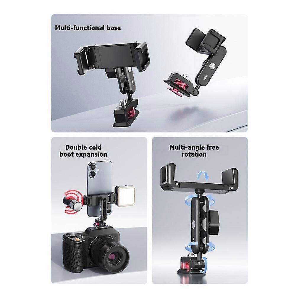 MA56 4-in-1 Phone Clamp Mount 360° Rotation Mount for Livestreaming Vlog Shots Photography Light Tripod