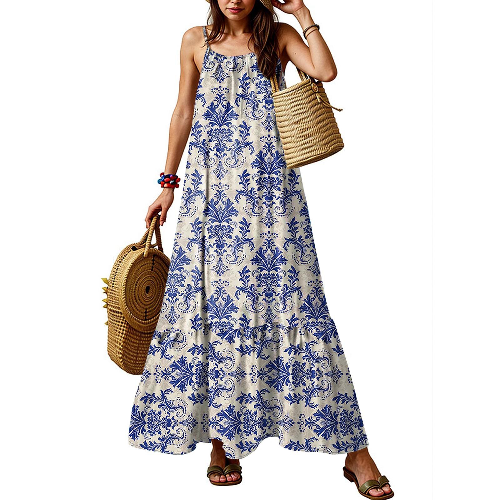 

Женские летние платья с бретельками-спагетти, круглым вырезом, сборками и оборками, струящееся платье-макси в стиле бохо XXL коричневый