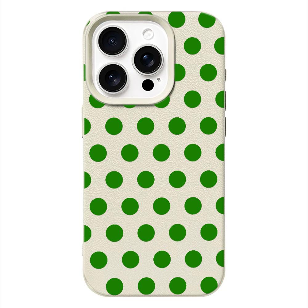 Mint Green Polka Dot Leather Texture Soft Case for iPhone 17 17E 16 15 14 13 12 11 Pro Max Minimalist Shockproof Cover