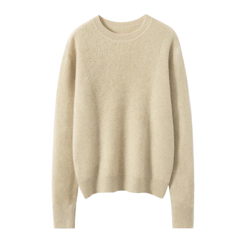 Women's Pure Cashmere Knit Long Sleeve Base Layer Sweater - Autumn/Winter, Loose Fit, Slimming, Warm Pullover