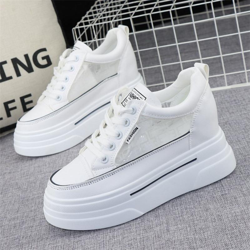 fashion 8CM Hidden Heels White Platform Wedges Sneakers Women Shoes High Top PU Leather Tenis Feminino Casual Basket Femme