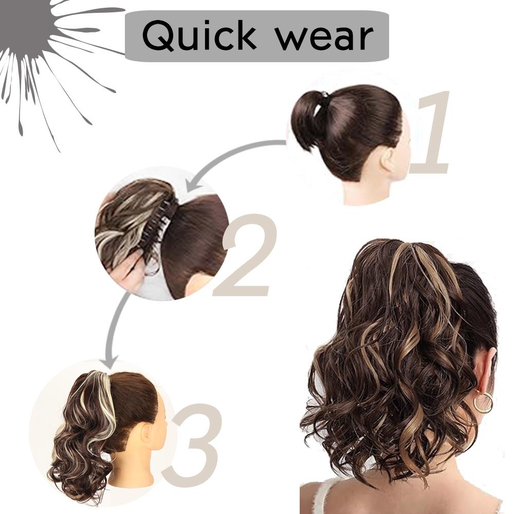 Synthetic Drawstring Ponytail Short Wavy Curly Ponytail Clip In Hair Extensions Natural Looking For Women Daily Use