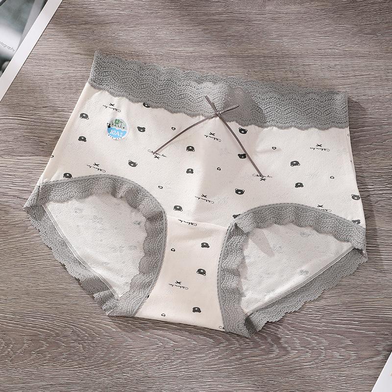 Plus Size Women's Spring and Summer Print Lace Side Antibacterial Crotch High Waist Triangle Briefs