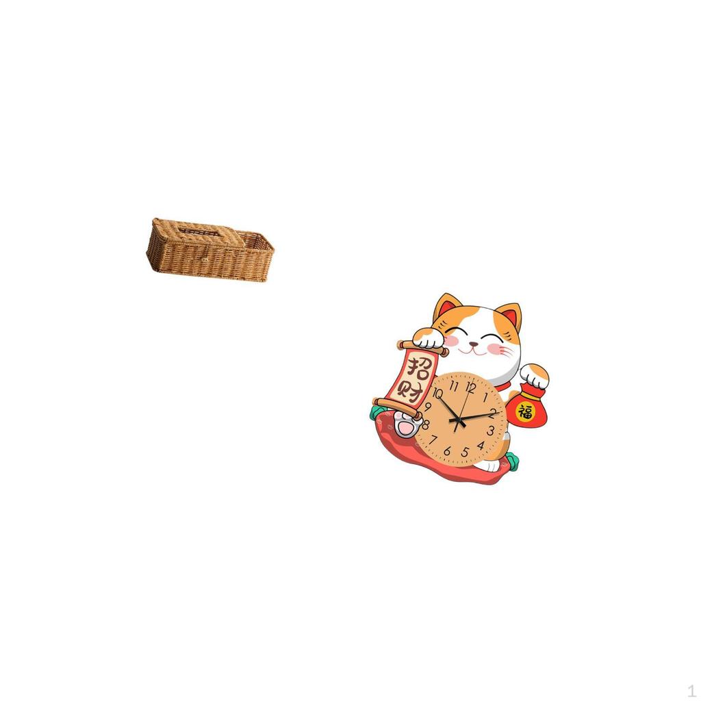 Remote Control Storage Tissue Box And Cat Wall Clock Non Ticking Silent Hanging Decor for Kids