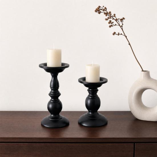Tealight Candle Holder Vintage Holder, Black Matte Pillar Holders, Metal Heat-Resistant Stand for Iron Scented Candles And Tealights, Retro