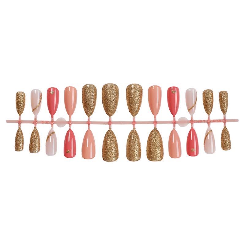 

Европейские и американские миндалевидные накладные ногти ручной работы с блестками, цвета кукольно-розового