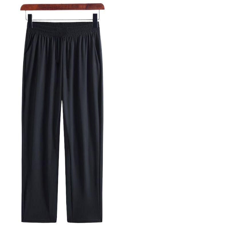 Women's High Waist Ice Silk Quick-Dry Pants: Lightweight, Loose-Fit, Nine-Point Straight Leg Trousers for Summer.