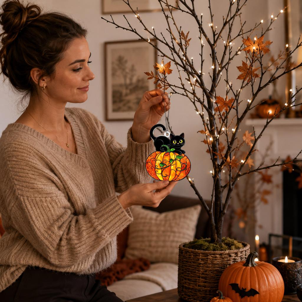 Halloween Pumpkin Acrylic Ornament 2D Faux Glass Tabletop Decor for Holiday Party