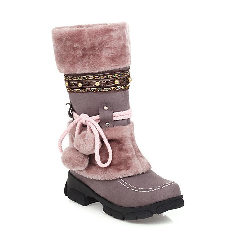 European, American Autumn and Winter Fur Ball Fur Boots Snow Boots Thermal Boots Female Student Boots Supply W