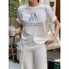 European sizes 2026 Fashion New Women's Round Neck Blue Line King Letter Print Stylish Summer Cool Short Sleeve Casual Ice Fiber Fabric T-Shirt