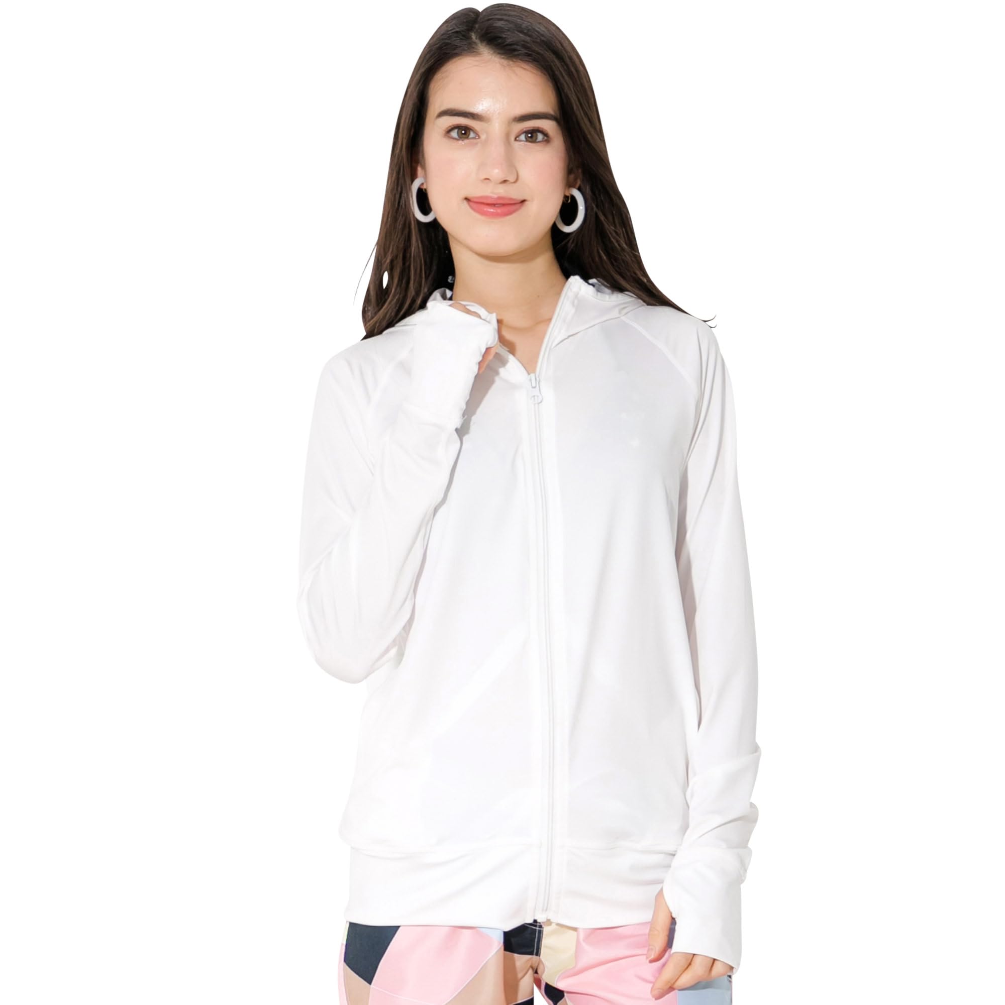 

FELLOW Рашгард с длинным рукавом и отверстиями для больших пальцев, женская толстовка с капюшоном, рукава, отверстия, защита, 50+, амфибийный, белый, белый