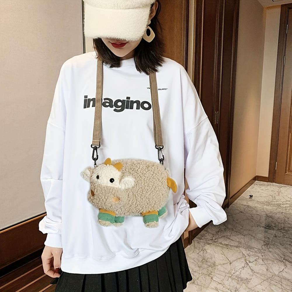 Women's large capacity plush crossbody bag, cute doll shoulder bag, lightweight travel backpack for women when traveling