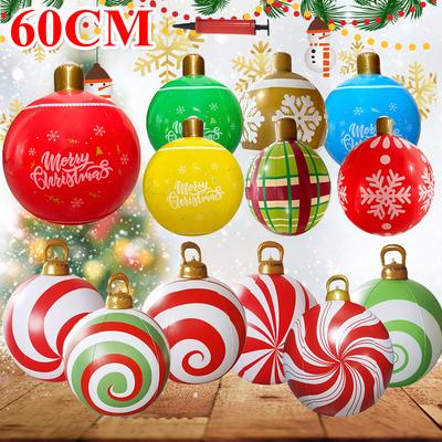 24 Inch Inflatable Christmas Balls with Lights Outdoor Christmas Decorations PVC 60CM Giant Christmas Balls Holiday Decor