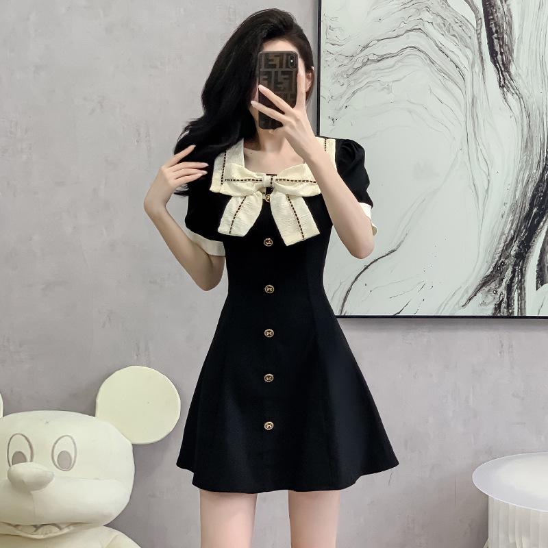 Plus Size French Bow Slimming Dress for Pear-Shaped Women - Niche Design Skirt