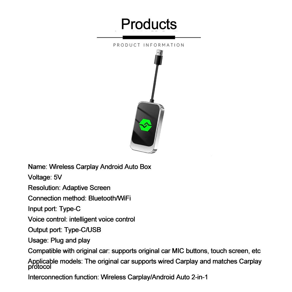 2 in 1 CarPlay Wireless Adapter Smart Box IOS Wired to Wireless CarPlay Display Plug&Play Bluetooth WiFi Connect