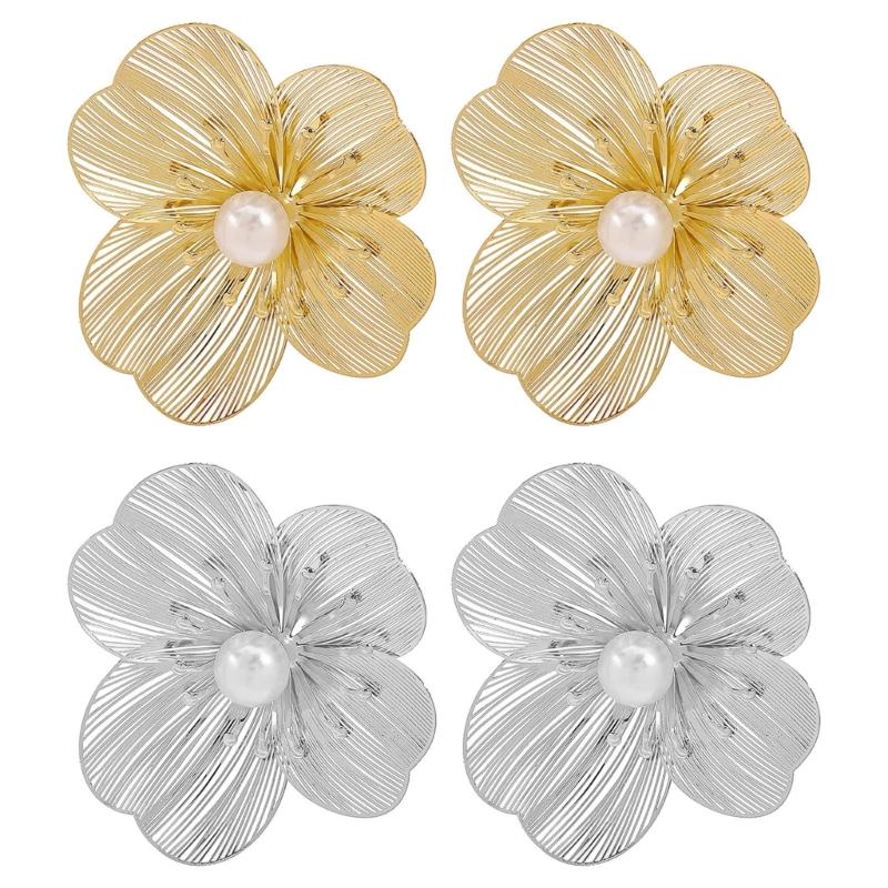Delicate Flower Cutout Pearls Studs Made from High Quality Alloy with Allergy Resistant Treatments for Comfortable Wear