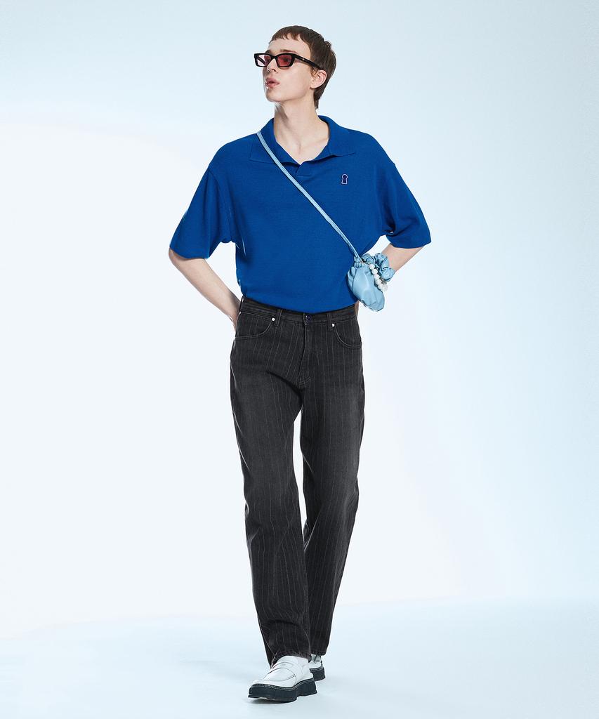 Sekeonmonollogeu Keyhole Collar Short Sleeve Summer Knit Cobalt Blue Sekt005Coblue