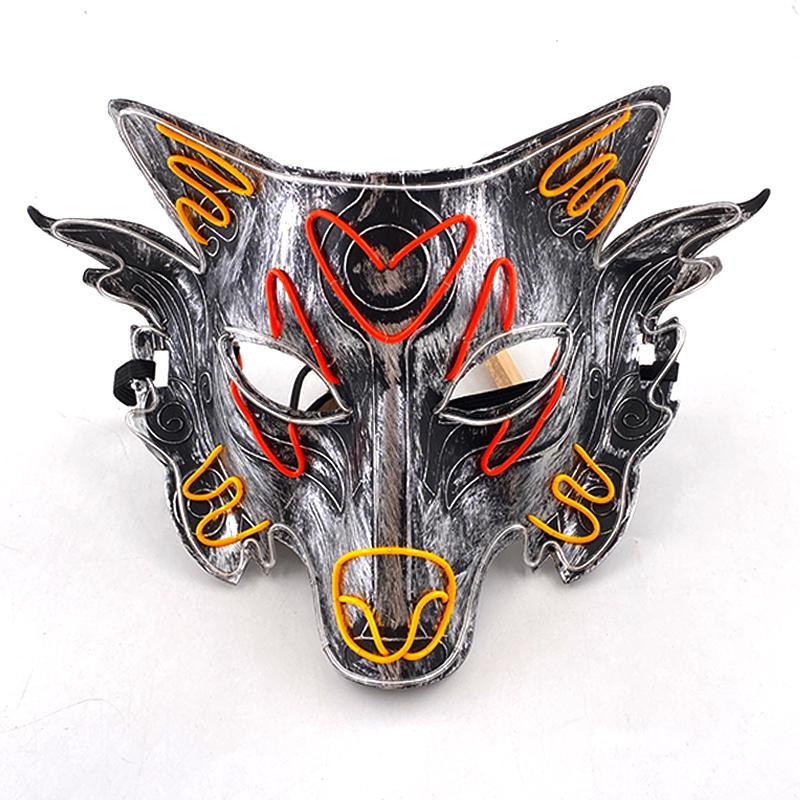 Halloween Light Up Fashion Neon Animal Mask Luminous LED Wolf Mask Half Face Glowing Masquerade Party Mask Costume