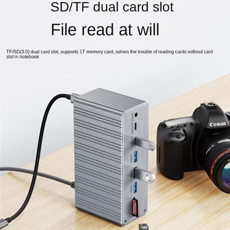 USB-C Hub Docking Station 13in1 With 100W PD Charging 4K HDTV VGA Ethernet LAN 4 USB Ports SD TF Card Reader for Mac Laptop iPad