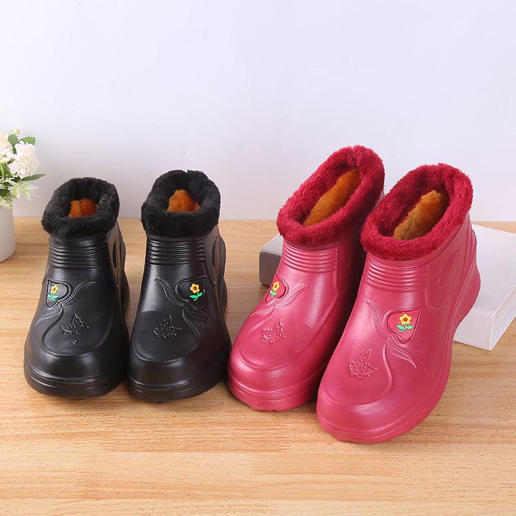Fashion Waterproof and cashmere snow boots  men and women Rain  laundry kitchen hygiene work EVA warm rain  dirt-resistant cotton shoes.