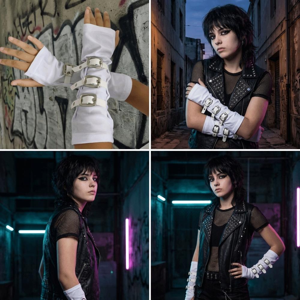 White Dark Gothic Arm Covers Polyester Half-arm Sleeve Gloves Punk Arm Sleeves  Cosplay