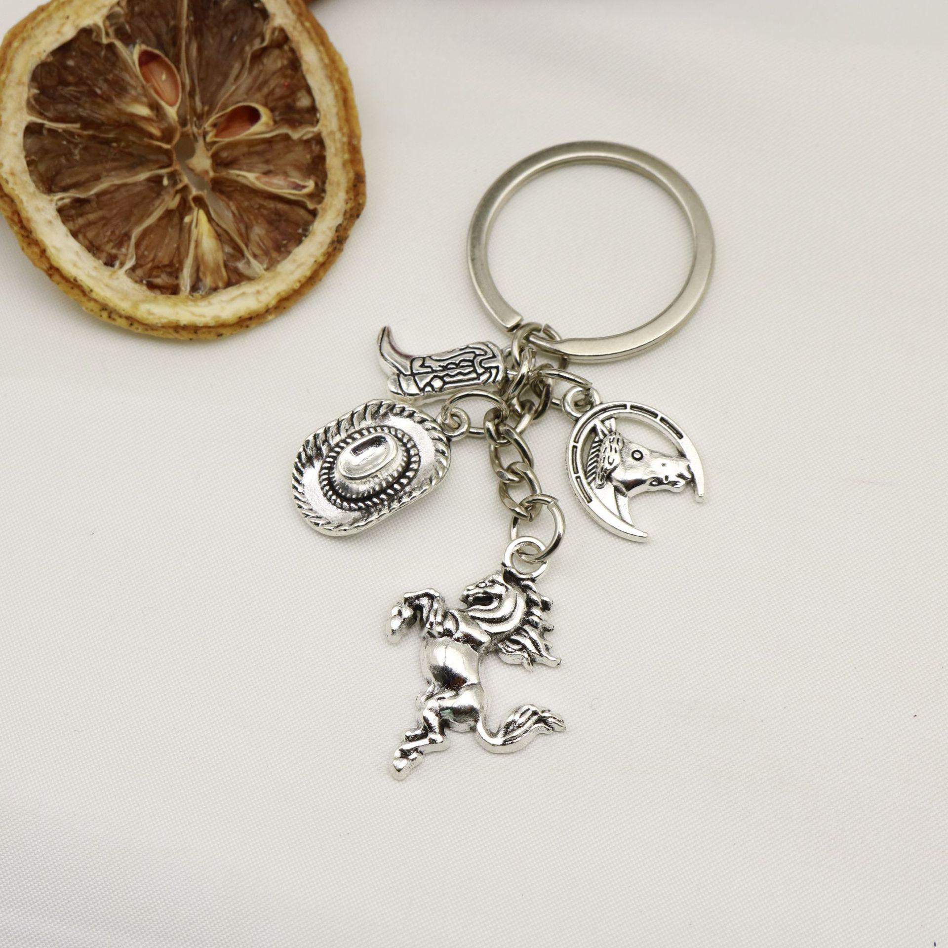 Creative Silver Western Cowboy Hat & Boots Keychain Pendant