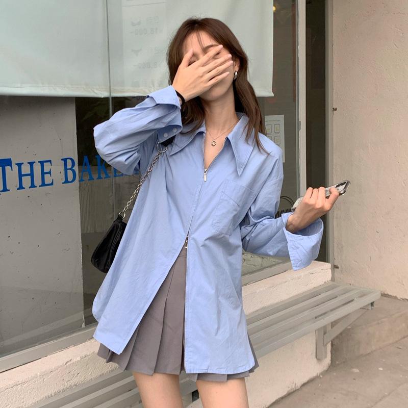 Stretch Cotton Zipper Long Sleeve Women's Loose Slimming Japanese Style Shirt Jacket