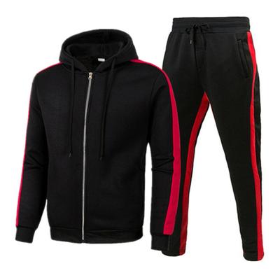 1 Set Spring Autumn Men Sweatshirt Sweatpants Solid Color Patchwork Hooded Zipper Drawstring Pockets Jacket Pants Sportswear Set Men Clothes