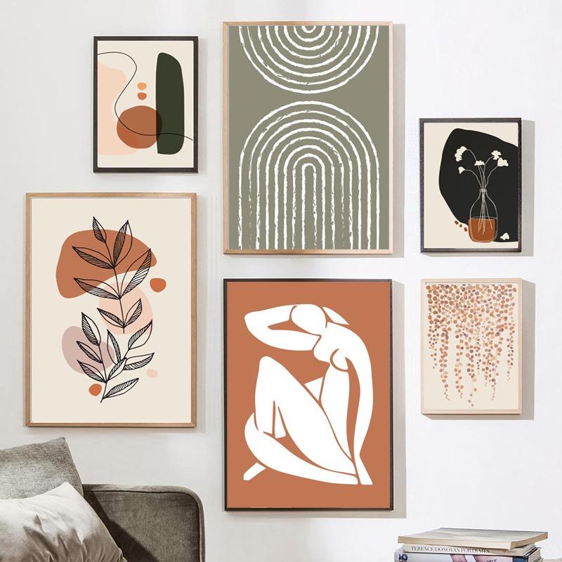 Bohemia Matisse Girl Rainbow Leaf Flower Coffee Abstract Posters Prints Wall Art Canvas Painting Pictures for Living Room Decor