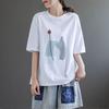 T-shirt for Women Summer Cotton Pullover Shirt Soft Loose Printed Casual Comfortable Short-sleeved Top