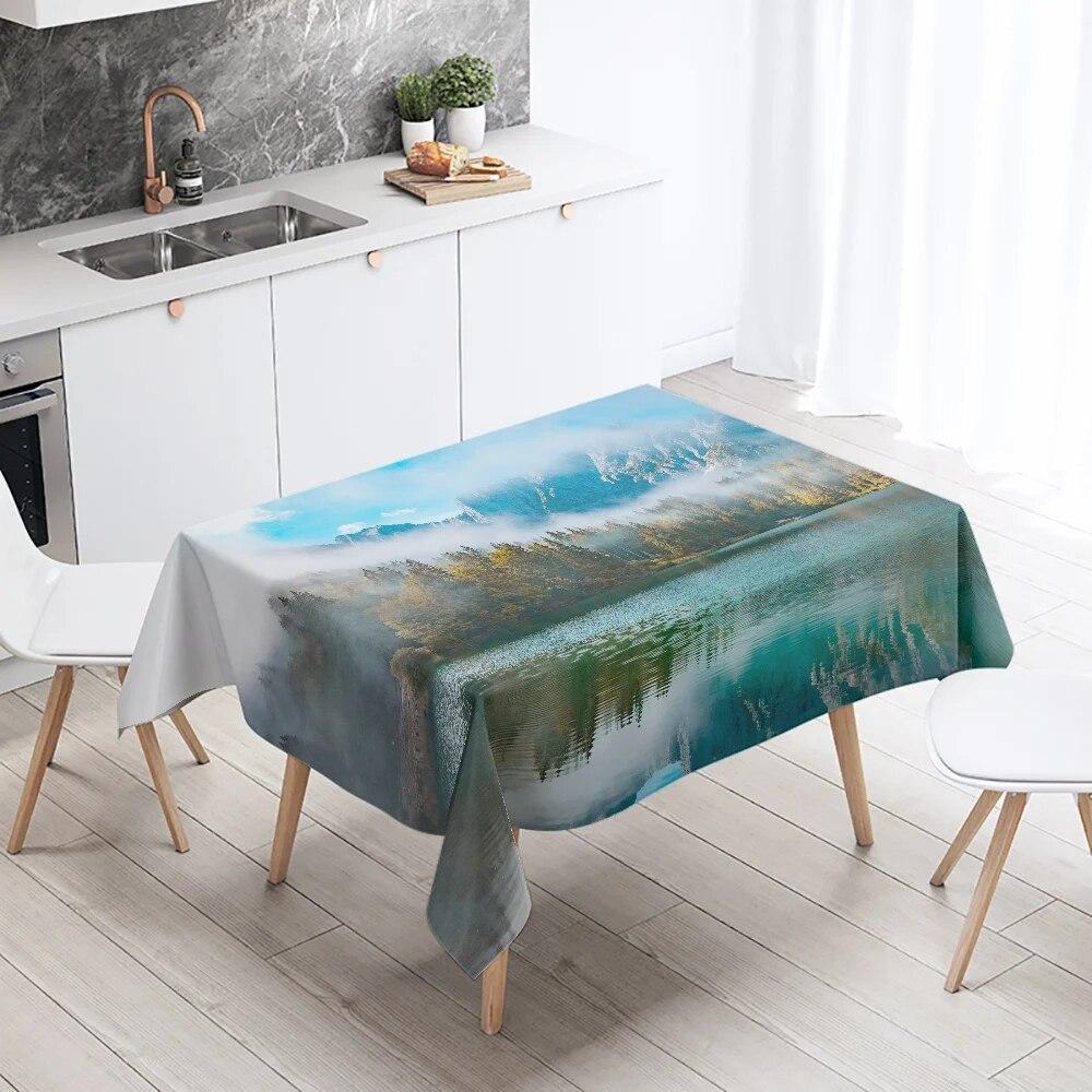 Mountains and Lakes Scenery Tablecloth Outdoor Camping  Antifouling Waterproof Home Kitchen Table Decoration