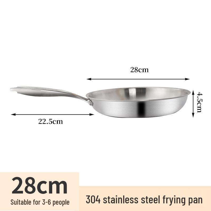 Uncoated 304 Stainless Steel Flat-Bottom Frying Pan for Induction Cookers - Non-Stick Egg Wok