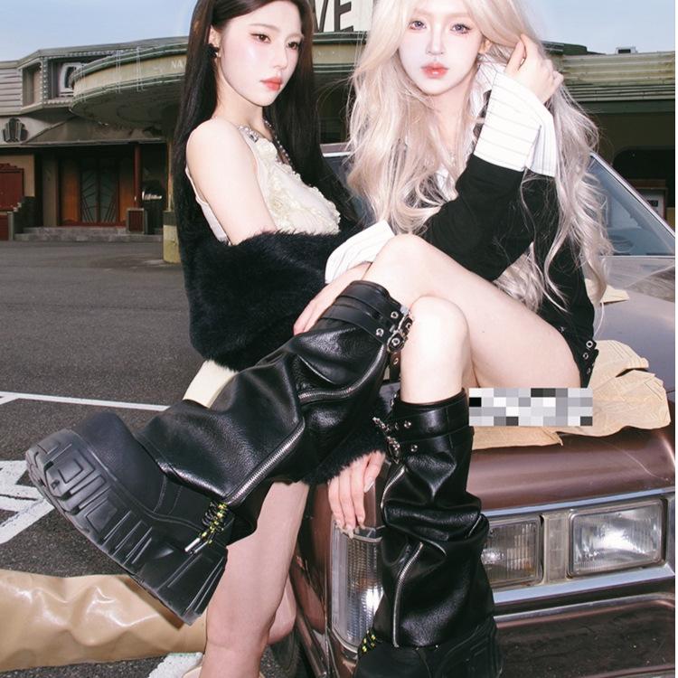 

2025 new thick-soled small man heightened leg cover medium tube boots niche design black locomotive trousers Martin short boots 40 чёрный