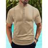 Men Stand Collar Button Placket Short Sleeve Henley T Shirt Slim Fit Casual Top
