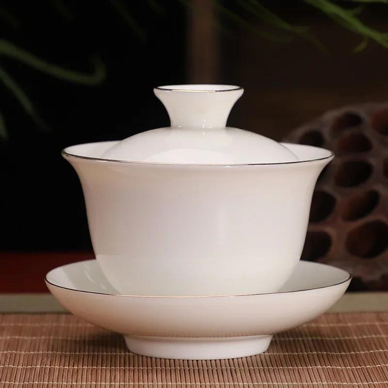 Ceramic Tea Tureen Lid Bowl Saucer Handmade Teaware Chinese Home Decor Kung Fu Porcelanas Tea Cup Sancai Gaiwan Tea Cups