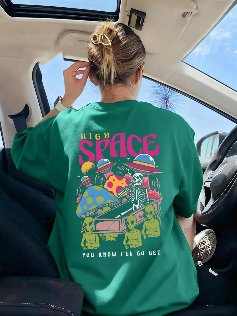 

Ufo Skeleton Printed TShirt Womens Casual Loose T Shirts AllMatch Comfortable Short Sleeve Tops Summer ONeck Woman Clothes 4XL
