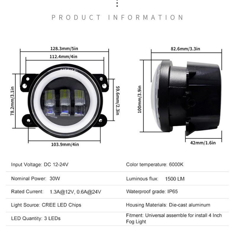 4" 30W LED Fog Light with Angel Eye Turn Signal for Jeep Wrangler JK/TJ
