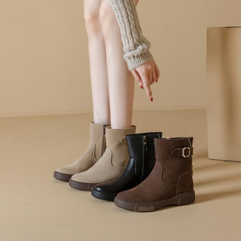 Fashionable Thick-soled Shoes, New Women's Boots, Belt-buckle Boots, Flat-leg Mid-calf Boots