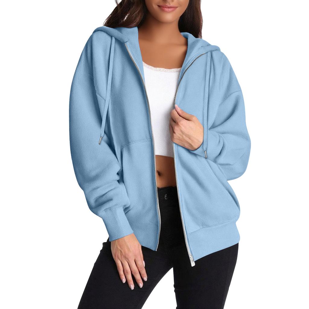 Women's Casual Zip Up Hoodie Sweatshirt with Pockets, Long Sleeve Lightweight Drawstring Hooded Jacket for Everyday Wear