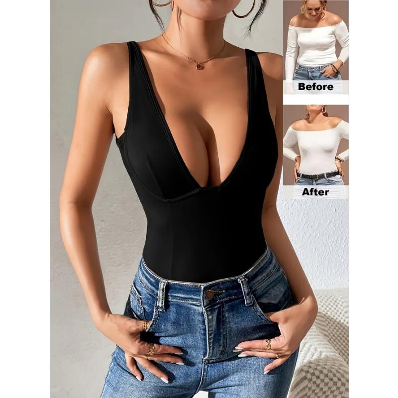 A One-Piece Bodysuit for Layering Featuring a Solid Sexy Open Back High Elasticity And