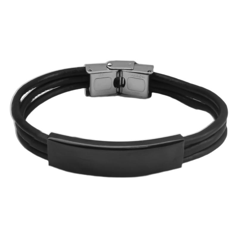 DIY Engraved Retro Leather and Stainless Steel Men's Bracelet - Versatile Couple Design