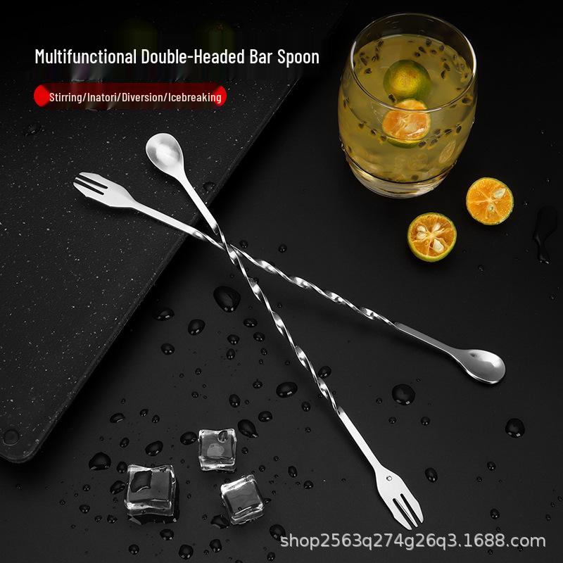 Nerezová oboustranná míchací lžička na koktejly a kávu